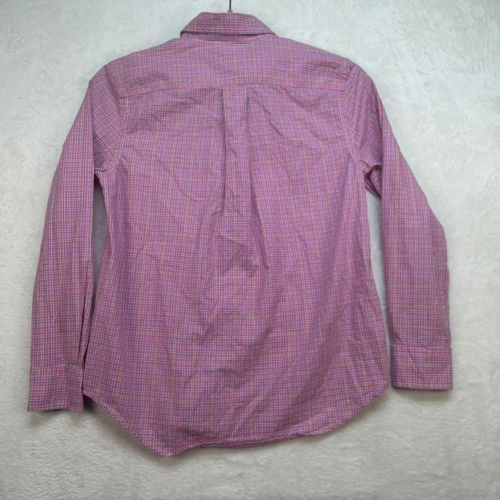 Ralph Lauren Boys Button Down Shirt Pink Blue Plaid Preppy Size‎ 10 12
